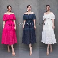 ราคา Mirrorsister แมกซี่เดรสปาดไหล่ เดรสลูกไม้ ชุดออกงาน ไปงานแต่ง (15250540840)