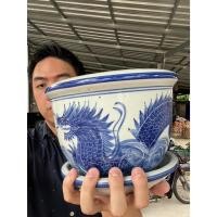 ราคา กระถางเซรามิคปากเรียบ ลายมังกรสีคราม (ไซต์ 8 นิ้ว) 100% แฮนเมด ออกใบกำกับภาษีได้ รหัส9120244 (25735511746)