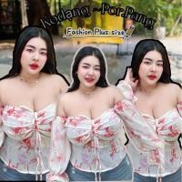 ราคา เสื้อสาวอวบ อก32-42 ยาว 18นิ้วรอบแขน18นิ้ว (รุ่นจีบอกรูดชีฟอง)ผ้าลาย (24073052208)