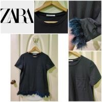 ราคา เสื้อยืดสีดำ ผ้านุ่ม มีขนสวยๆ อยู่ชายเสื้อ แบรนด์ ZARA (6044643591)