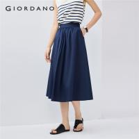ราคา GIORDANO WOMEN 100% Cotton poplin pleated long skirt 05465086 (29880151063)