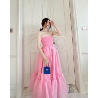 ราคา เดรสยาวเกาะอก เดรสเจ้าหญิงสีชมพูสวยมาก ชุดราตรีสีชมพู (17362498114)