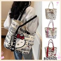 ราคา BORAG กระเป๋าผ้าแคนวาสผู้หญิง กระเป๋าโท้ต Sanrio ความจุขนาดใหญ่ งานกระเป๋าถือลายการ์ตูน Hello Kitty แฟชั่น (42052567522)