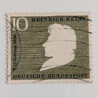 ราคา (AD) แสตมป์เยอรมัน Republic of Federal 1956 วันเกิด 100 ปีของ Heinrich Heine - Head silhouette of Heinrich Heine 10 pfennig Used (55450776136)
