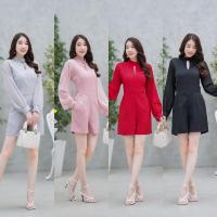 ราคา จั้มสั้น แขนยาวชีฟอง สวย ตรงปก ใส่เที่ยว ใส่ออกงาน จั้มขาสั้นสีชมพู แดง เทา ดำ พร้อมส่ง (44101602508)