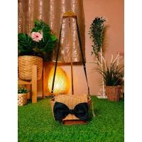 ราคา กระเป๋าสานสะพายข้าง เเต่งโบว์สีดำ งานญี่ปุ่นคัดเกรด% ป้ายห้อย (19557301233)