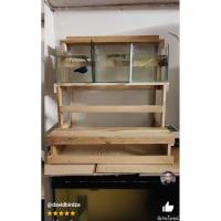 ราคา ชั้นวางโหลปลากัดไม้สักแท้ วางโหลปลากัดขนาด 4 x6x8 นิ้วได้ชั้นละ 3 ใบ (43073696073)