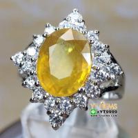 ราคา แหวนบุษราคัม แหวนล้อมเพชร แหวนเงินแท้ 92.5% ชุบทองคำขาว ประดับ พลอยบุษราคัมแท้ ตกแต่ง เพชรSwiss YTG-9819 (6922193868)