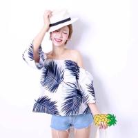 ราคา เสื้อเกาะอกลายไม้มะพร้าว เสื้อปาดไหล่ เสื้อทะเล (21373146689)