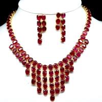ราคา ชุดเซ็ตเครื่องประดับสร้อยคอพล้อมต่างหู พลอยแท้ ทับทิม สีแดง 7 x 9 mm. เงินแท้ 925 ชุบทอง14k (16178971688)