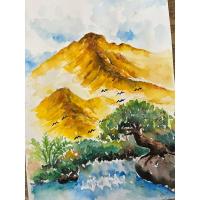 ราคา ภาพวาดภูเขาทอง ภาพวาดธรรมชาติ ขนาดA4 กระดาษร้อยปอนด์ สีน้ำ (24794377727)
