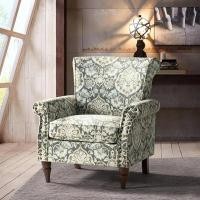 ราคา Modern Wingback Accent เก้าอี้ขาไม้และเบาะที่ถอดออกได้, เก้าอี้แขนที่หุ้มเบาะแสนสบายพร้อมผ้าคลุมศีรษะเล็บ (27843752202)