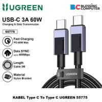 ราคา สาย Type C To Type C UGREEN 3A 60W Nylon Space Grey - 2 เมตร 55775 (41721026530)