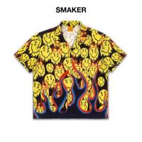 ราคา [SMAKER] เสื้อเชิ้ตสีดําเหลืองลายหน้า SMILEY ผ้าผ้าไหม - SMILEY BOXY SHIRT (45100271598)