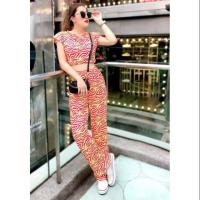 ราคา ชุดเซทเสื้อเอวลอย กางเกงขายาว ลายม้าลายชิคชิค ผ้านิ่มๆใส่สบาย (4641018606)