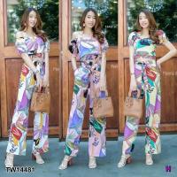 ราคา JK14481 Set 2 ชิ้น เสื้อครอป แขนตุ๊กตา เอวจั๊ม จะใส่แบบคลุมไหล่หรือเปิดไหล่ก็ได้+กางเกงขายาวทรงขาบานนิดๆ เอวยางยืด (3004271137)