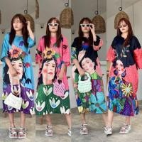 ราคา ทักก่อนสั่งเดรส ผ้าไหมอินเดียพิมพ์ลาย แขน5ส่วน อก44” MTD (18779639828)