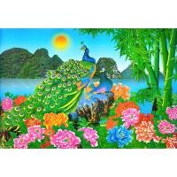 ราคา โปสเตอร์ รูปวาด นกยูงคู่ ดอกโบตั๋น ภาพมงคล เสริมฮวงจุ้ย Peacock Peony POSTER 23”x34” Inch Chinese Brush Painting V3 (3948476681)