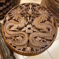 ราคา งานไม้สัก ไม้แกะสลัก มังกรคู่ ขนาด 60x60 cm. ไม้สักฉลุ แผ่นไม้ติดผนังรูปมังกร Wood Carved Lucky Dragon Couple Wall Brown (25650603178)