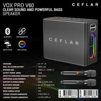 ราคา CEFLAR VOX PRO V60 ตู้ลำโพงบลูทูธ พร้อมไมโครโฟนไร้สายถือคู่ เหมาะกับการร้องคาราโอเกะ พกพาสะดวก (58100918921)