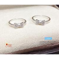 ราคา แหวนเงินแท้ 92.5% แหวนแฟชั่น รูปโบว์ ประดับเพชร cz สวยน่ารักๆ วงเล็กๆ (CZ0201) (381218799)