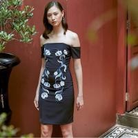 ราคา iauyshop เดรสเปิดไหล่ทรงสอบ สีกรม (983698281)