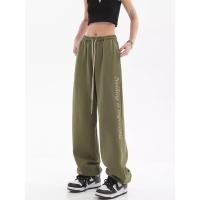 ราคา กางเกงวอร์มฮาเร็มสีเขียวสไตล์เรโทรอเมริกันสำหรับผู้หญิง พิมพ์ลายหลวมขากว้างลำลอง กางเกงกีฬา (28760836377)