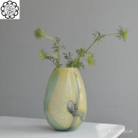 ราคา แจกันแก้วโบราณคุณภาพสูงเครื่องประดับตกแต่งทางเข้าห้องนั่งเล่นลายทางสีเนื้อน้ำใส่ดอกไม้ ERB3 (29905427955)