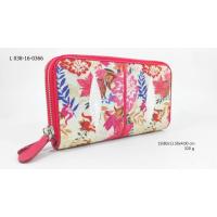 ราคา L 038-16-0366 กระเป๋าหนังปลากระเบนซิปรอบคู่พิมพ์ลายดอกไม้ ซับสีแดง (10258221231)