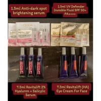 ราคา L'Oreal Parisขนาดพกพา ✅1.5ml L'Oreal Paris UV / Anti-dark spot brightening ✅7.5ml revitalift hyaluronic acid/ Eye Cream (26460850091)