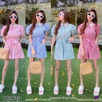 ราคา Set 2 ชิ้น เสื้อคอปกลูกไม้ กระดุมหน้า แขนตุ๊กตา มากับกางเกงขาสั้น เอวยางยืดผูกโบว์หน้า (7484340373)
