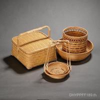 ราคา ตะกร้าผลไม้ ไม้ไผ่ตะกร้าเก็บไม้ไผ่ทอกล่องขนมตะกร้าเก็บครัวเรือนสไตล์ญี่ปุ่นตารางขนมขบเคี้ยวแผ่นที่มีฝาปิดตะกร้าไม้ไผ่ 7ปู (54901425871)