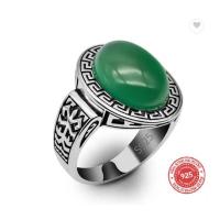 ราคา แหวนผู้ชายดั้งเดิม 925 เงินรูปไข่ธรรมชาติสีเขียวสีแดงนิลออกแบบตุรกี (52401560294)