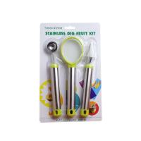 ราคา สแตนเลสขุดผลไม้แตงโมขุดช้อนมีดแกะสลักผลไม้ตัดไอศครีมแผ่นเสียงเครื่องมือผลไม้3ชิ้นชุด (40976020797)