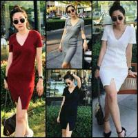 ราคา Minimal เดรสผ้าร่อง ผ้าร่อง ผ่าหน้า sexy เล็กๆ (803973272)