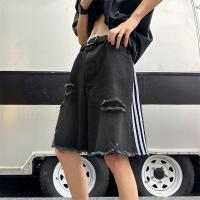 ราคา กางเกงยีนส์ขาสั้นผู้ชาย สไตล์อเมริกันฮิปฮอป กางเกงลายสามบาร์ ออกแบบสบายๆ กว้างขา (29242404819)