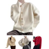 ราคา WATE HOTWomen Solid Loose Single Breasted เสื้อกันหนาวผู้หญิง Casual O-neck เสื้อสเวตเตอร์ถักเสื้อกันหนาว (44019304532)