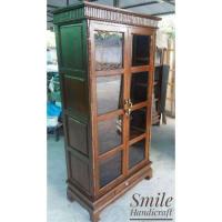 ราคา ((งานสวย มีรีวิว)) ตู้โชว์กระจกไม้สัก 4 ชั้น แบบทึบข้าง (2558831184)