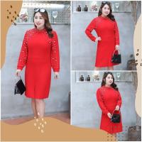 ราคา PMSWEET PLUSSIZE : PM4150 : พร้อมส่ง เสื้อผ้าไซส์ใหญ่ คนอ้วน สาวอวบ ชุดเดรสทำงาน ชุดเดรสสีแดง เนื้อยืดหยุ่น (8474243810)
