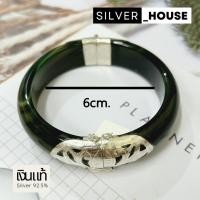 ราคา กำไลหินแท้ หุ้มข้อเงินแท้ 92.5% กำไลอาเกต Agate bangle เขียวเข้มตัดลายขาว ลายสวยมาก (24738943521)