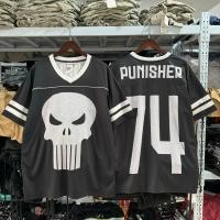 ราคา เสื้อแมนยู เสื้อกีฬา ส่งออกเดี่ยวลงโทษ The Punisher เสื้อแข่ง V สไตล์อเมริกันเสื้อยืดแขนสั้นชายหญิงฤดูร้อนหลวมเสื้อบอล (40667514967)