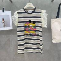 ราคา TEEDA เสื้อแขนกุดลายขวาง โทนสีเทาเขียว พิมพ์ลายการ์ตูน แขนแต่งลูกไม้สีครีม (24736608775)