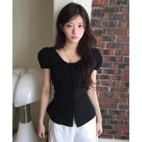 ราคา เสื้อครอปคอกลมเชือกรูดสีดำสไตล์เกาหลี เอวปรับได้ สวมใส่ง่ายทุกวัน (51200219198)