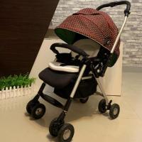 ราคา รถเข็นเด็กมือสอง ยี่ห้อ Aprica รุ่น Laura 4 wheel สีน้ำตาลเขียวลายจุด พร้อมซัพพอร์ต (2805987332)