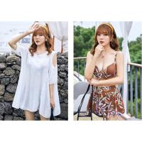 ราคา ชุดว่ายน้ำคนอ้วน 5xl พร้อมส่ง :ชุดว่ายน้ำไซส์ใหญ่เที่ยวทะเลสีน้ำตาลแต่งลายใบไม้ มาพร้อมเสื้อคลุมสีขาวเว้าไหล่แบบเก๋ s... (4866462469)