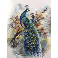 ราคา ภาพวาดนกยูงคู่/ภาพนกยูงคู่/ภาพมงคล/ภาพสีน้ำ ขนาด29.7x42 cm กระดาษร้อยปอนด์ (25105144135)