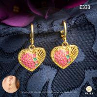 ราคา JNist E333 ต่างหูหัวใจทองชมพูหุ้มทองแท้ ต่างหูเพชรสวิส CZ ต่างหูห้อย ชุบทองไมครอน (13401200000)