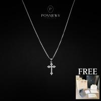 ราคา สร้อยคอเงินแท้ 92.5 พร้อมจี้รูปไม้กางเขน (unisex) ฝังเพชรสวิส เคลือบทองคำขาว 18 k แถมฟรีเซ็ตของขวัญ (40514879619)