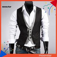 ราคา MOO เสื้อกั๊กสูทคอวีกระดุมแถวเดียวฝีมือที่ยอดเยี่ยมปลอมสองชิ้นผู้ชายธุรกิจเสื้อกั๊ก ชุดทํางาน (57551216967)