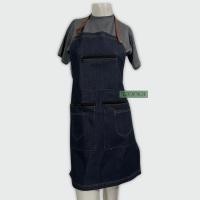 ราคา ผ้ากันเปื้อนยีนส์วินเทจ กระเป๋ามีซิบ สายหนังปรับได้ (22651797115)